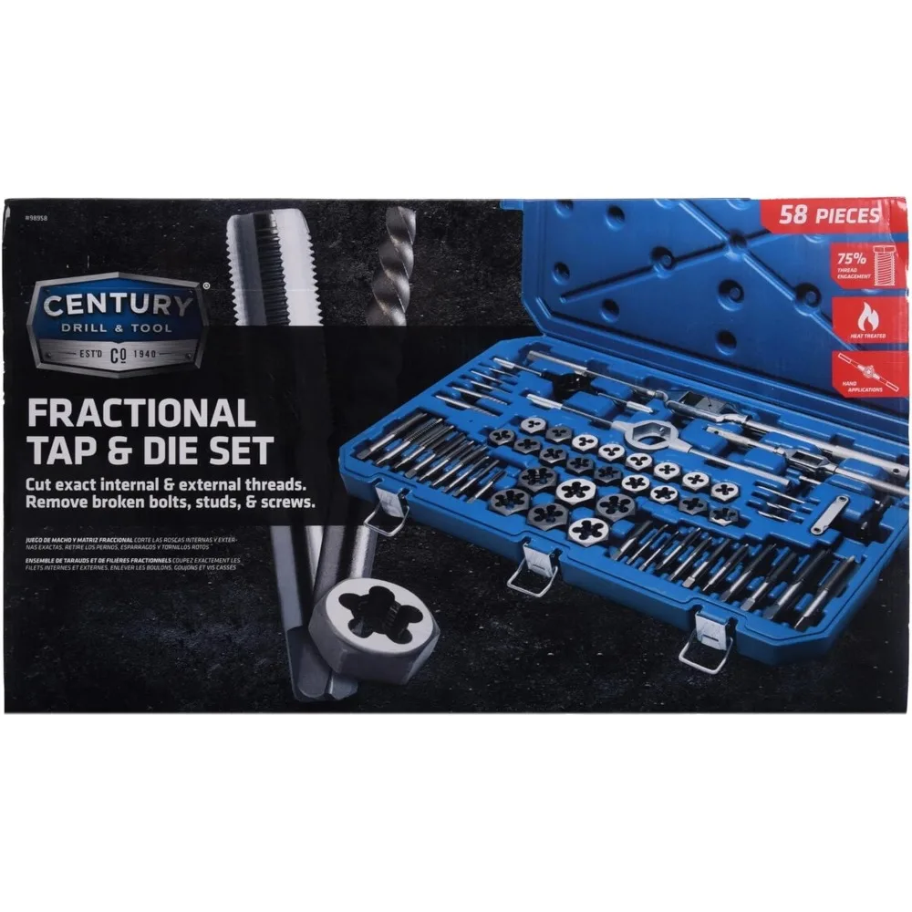 أداة حفر وأداة القرن - مجموعة أدوات وصنبور وقوالب كسور من الفولاذ الكربوني 98958، مجموعة أدوات مكونة من 58 قطعة - مجموعة أدوات لتطبيقات القطع اليدوية