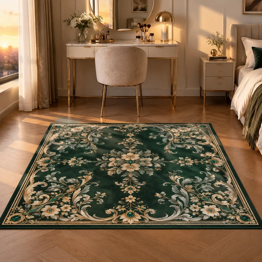 VIKAMA Area Rug Dark Green Scroll Floral Trellis Anti Slip Front Door Window Seat Coffee Table Living Room Modern Home Decor