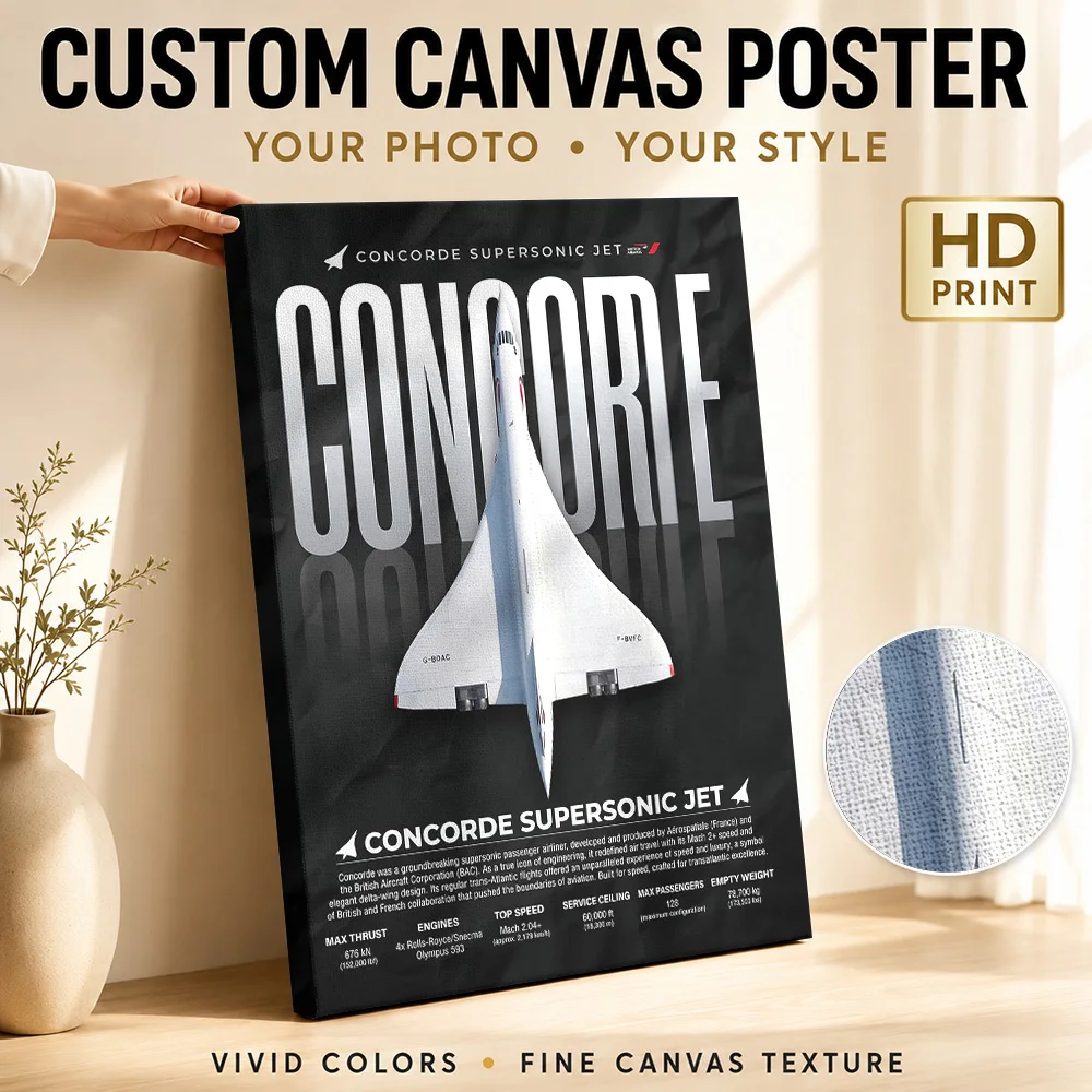 Sleek Concorde Supersonic Jet Technical Canvas Poster Customized Photo Modern Gallery Aesthetic Study Wall Paintings Decoration