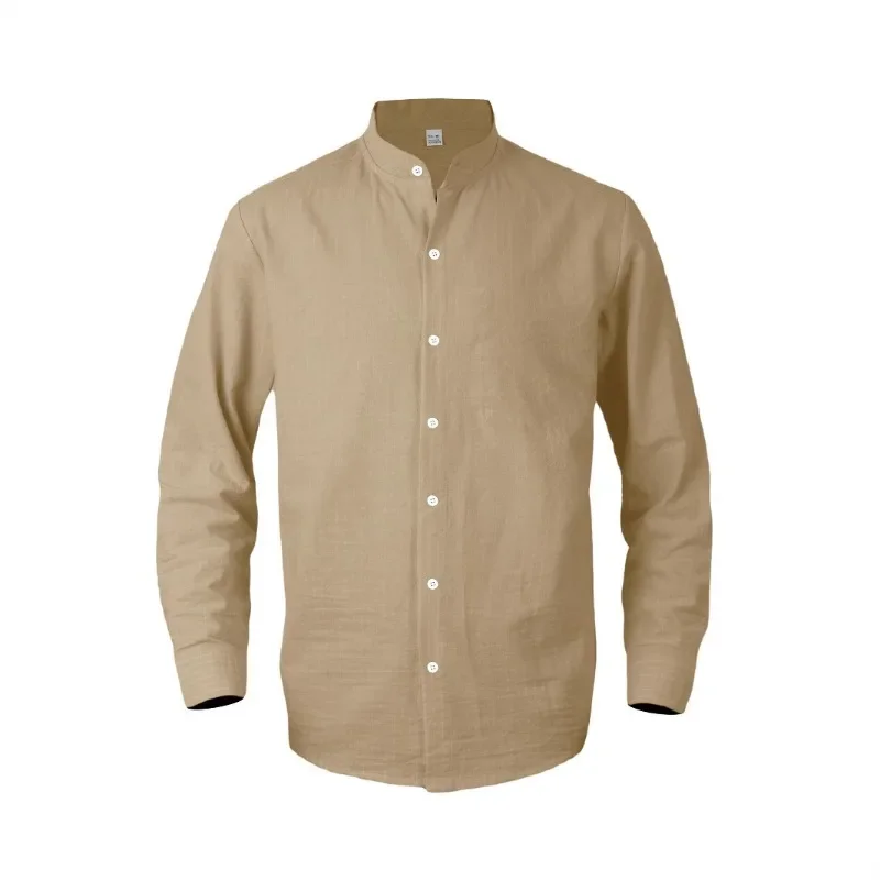 Spring and Autumn Youth Casual Business Linen Shirt Versatile Cardigan Fashionable Men's Striped Long-sleeved Shirt