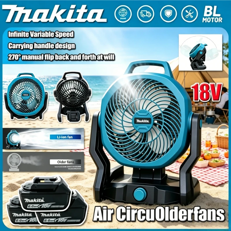

Makita Cordless Rechargeable Fan Electric Fan Outdoor Camping Fan Air Circulator Head Rotation Tent Fan Power Tool