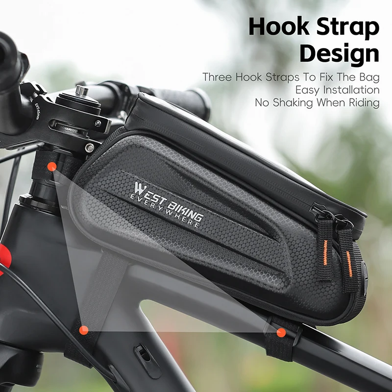 WEST BIKING Bicycle Bag Touch Screen 7.0 Inch Cycling Top Front Tube Frame Bag Waterproof With Headphone Jack MTB Road Bike Bag