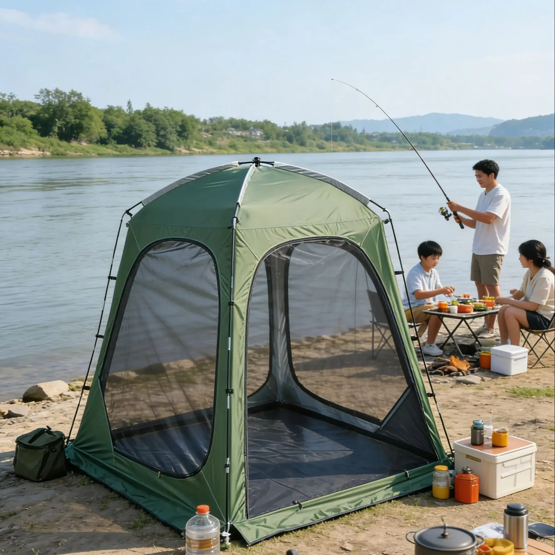 

Mosquito-Proof Camping Tent,Half High-Density Mesh Inner Tent with Breathable Panels Oxford Tent with Full Ventilation
