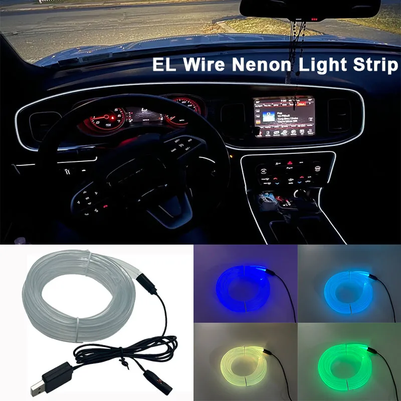 

RGB LED Strip Car Interior Neon Atmosphere Lights DIY Dashboard Ambient USB Plug EL Wiring Decorative Lamps With Switch Change