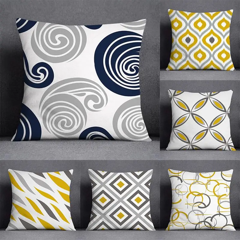 Home Decor Blue Yellow Geometric Pattern ative Pillowcase  Office  Cushion Cover Sofa