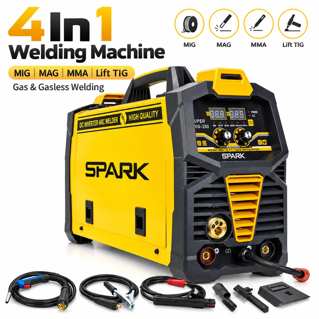 AOLIVIYA MIG 250 4 In 1 Gas And Gasless Flux Core Welder MAG MMA Stick Lift TIG Welding Machine Digital Inverter Portable