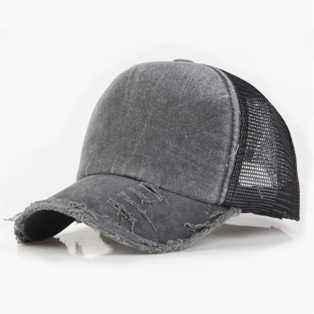 

Retro Broken Hole Baseball Cap Washed Cotton Breathable Mesh Trucker Hat Hip-hop Adjustable Sunscreen Hats For Man Women