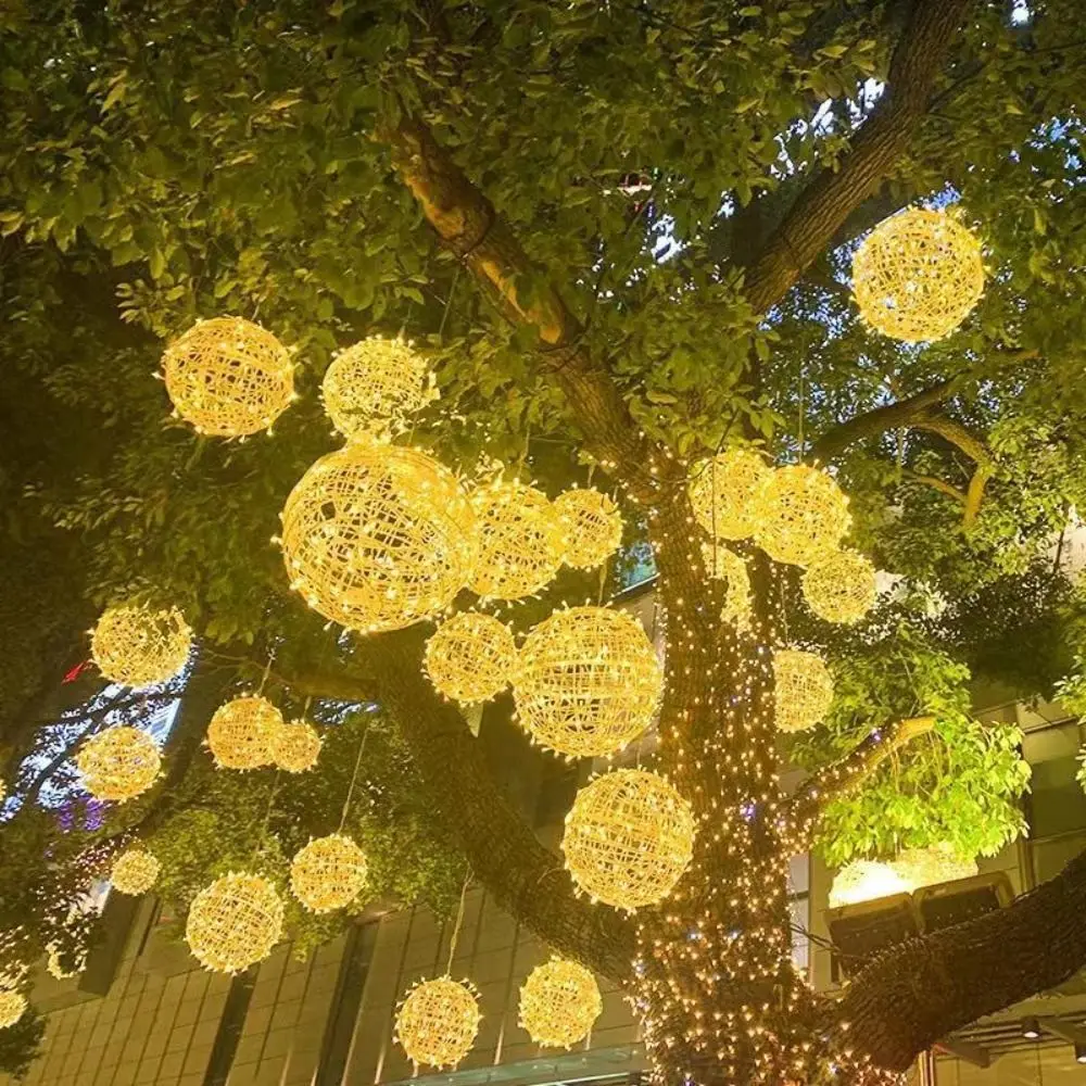 Flashing Rattan Ball Fairy Light String 220V LED Landscape Tree Lighting Dia20/30/40CM Waterproof Tree Hanging Light