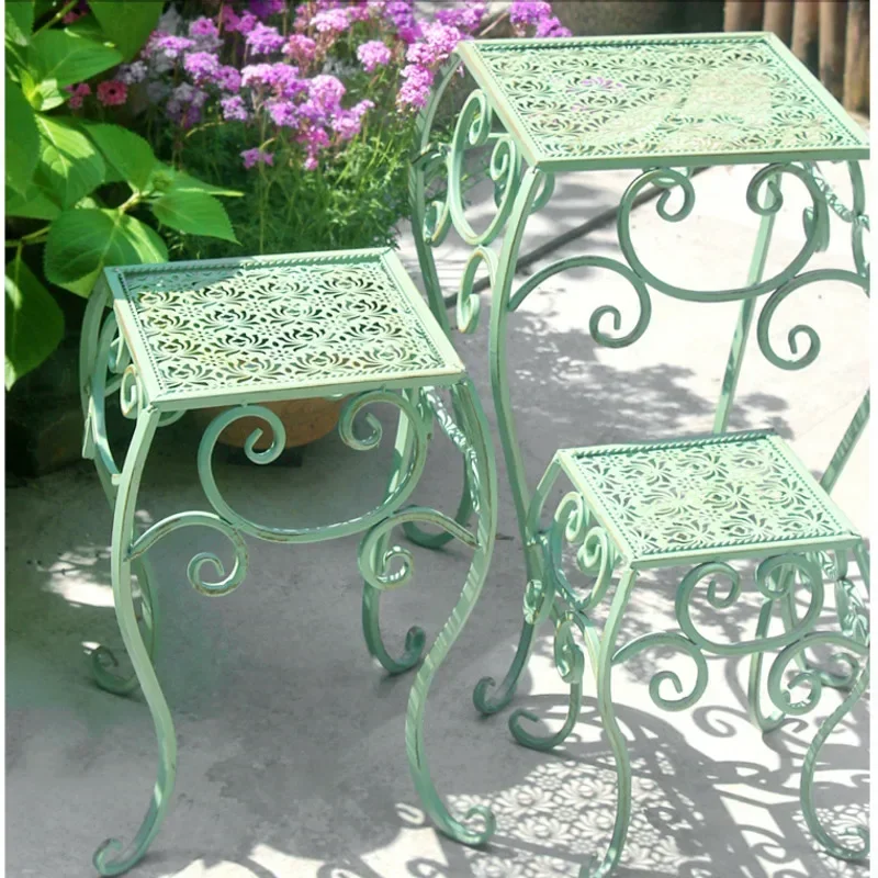 

European Style Garden Plant Stand Iron Hollow Out Flower Pot Base Courtyard Landing Bonsai Holder Stable Practical Display Shelf
