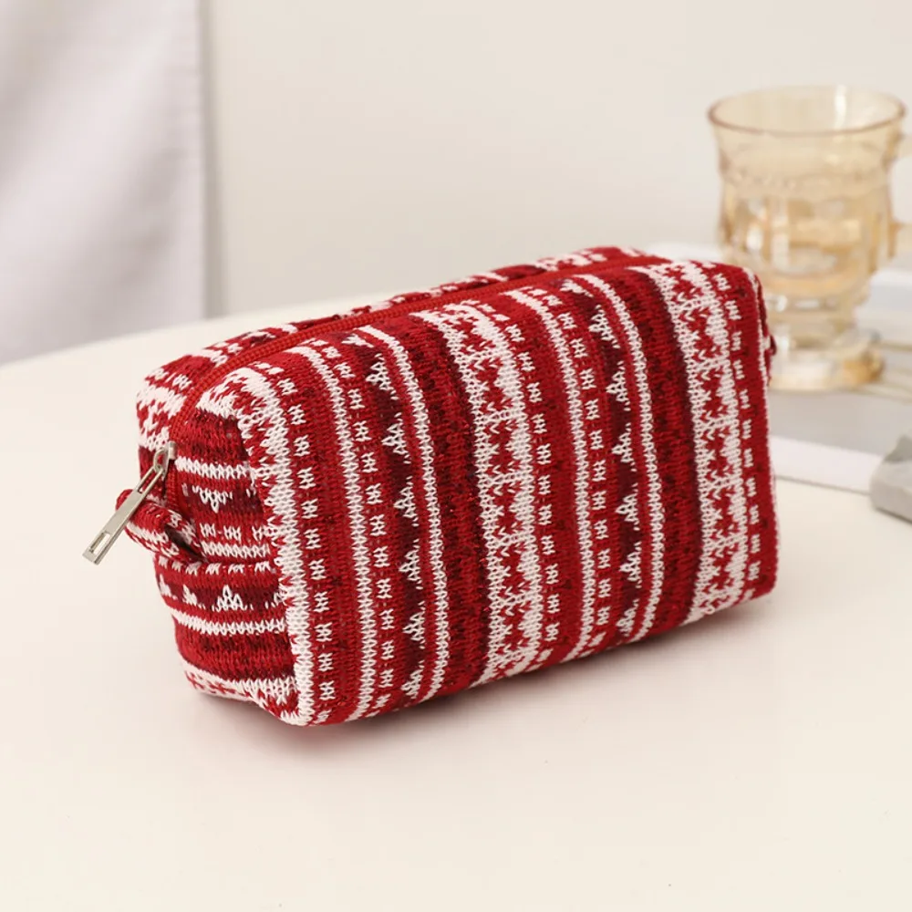 

Knitted Fabric Christmas Cosmetics Storage Bag Dirt-proof Girl Heart Christmas Pencil Case Large Capacity Kawaii