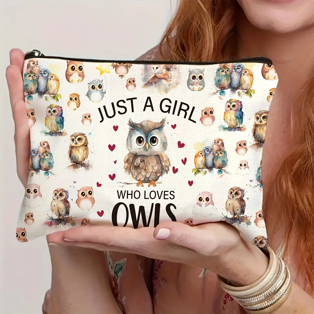 Una bolsa de maquillaje de búho: linda bolsa multifuncional con cremallera para mujer, bolsa de almacenamiento de joyas, pequeña bolsa de almacenamiento con cremallera de viaje perfecta.