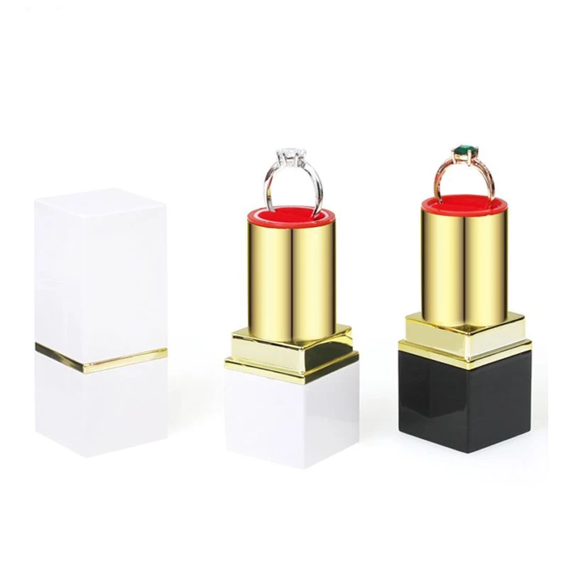 Surprise!! Portable Mini Lipstick Jewelry Box Rotating Diamond Ring Box Proposal Gifts Creative Small Necklace Storage Tool