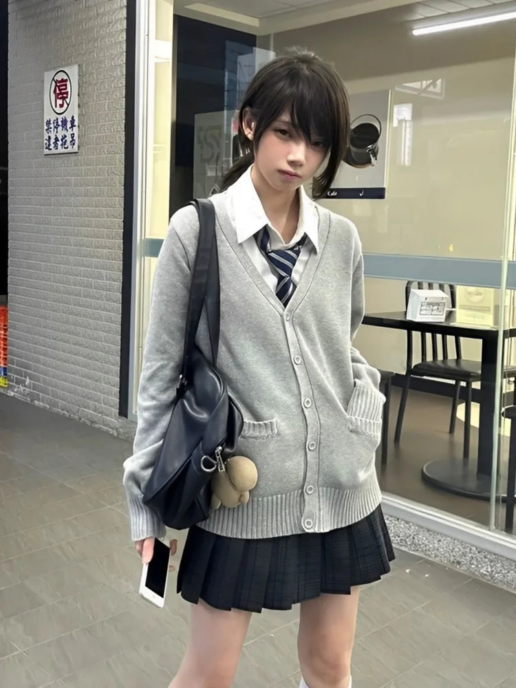 

Весенне-осенний вязаный кардиган, свитер, женский японский Sle College Faion, v-образный вырез, длинная верхняя одежда, верхнее пальто