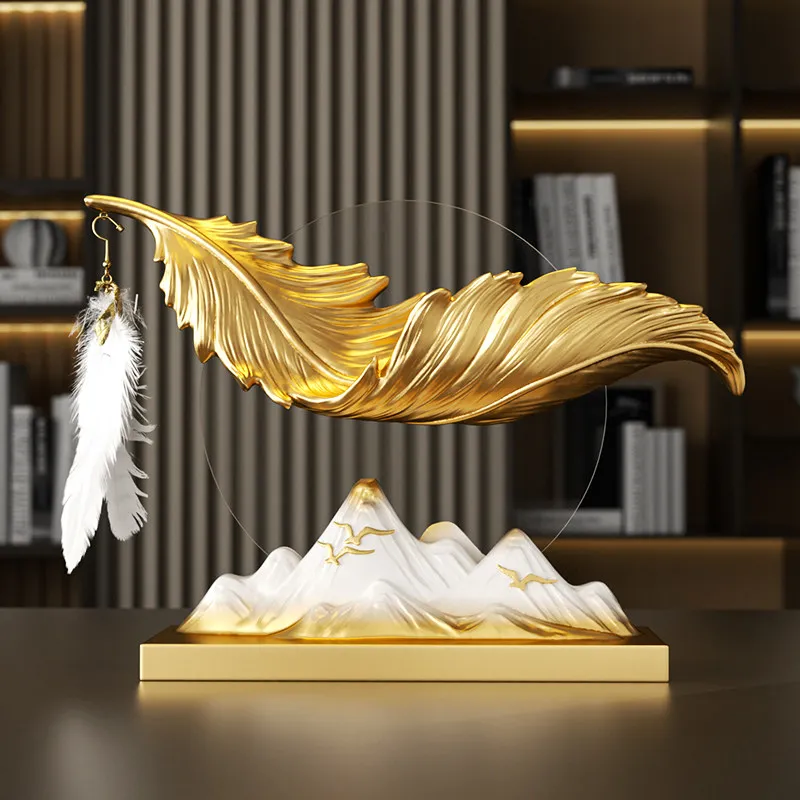 

Creative Wings Art Decoration Resin Statuette Living Room Entrance TV Cabinet Office Golden Feather Figurine Decorations Gifts