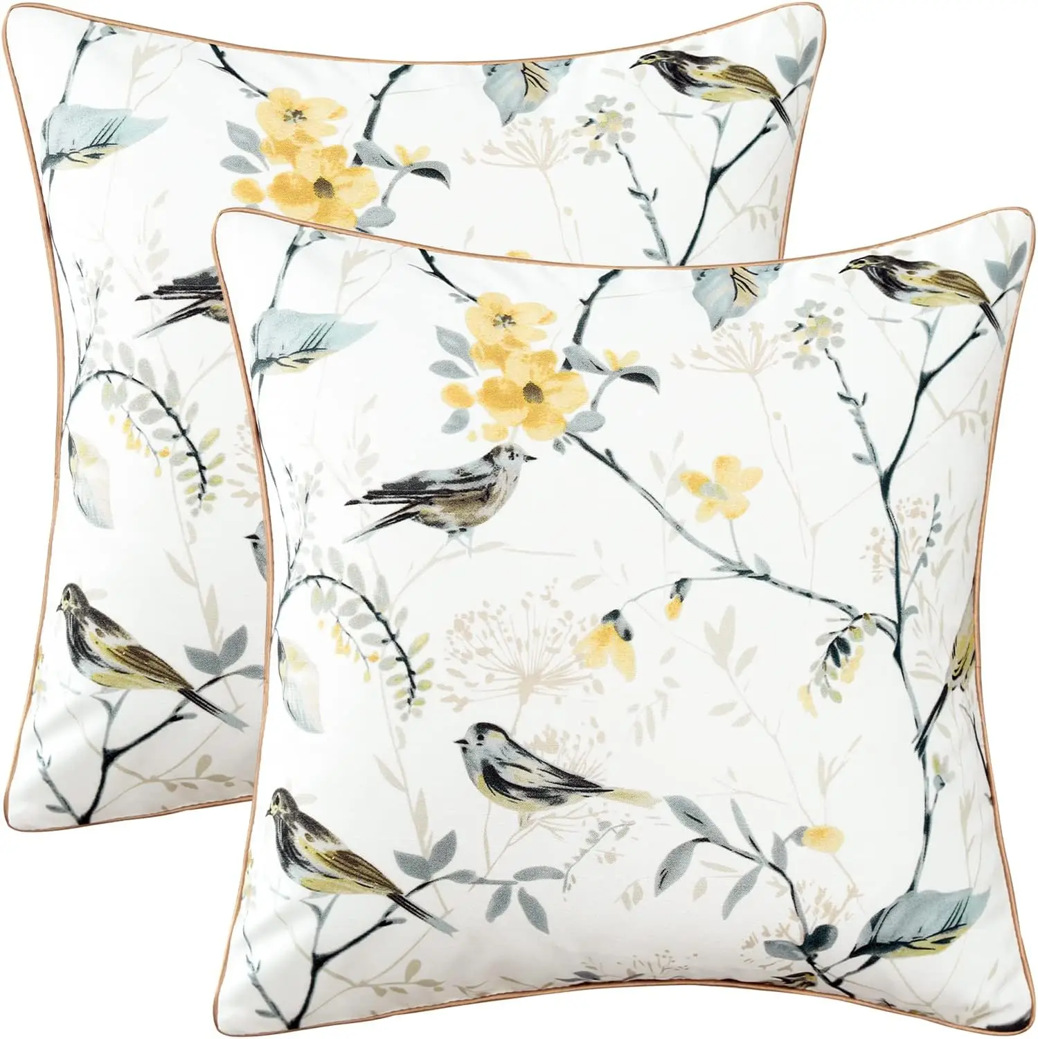 

Square Decorative Throw Pillow Covers, Botanical Grey Birds Printed Soft Touch Cushion Covers, 18 X 18 Hes Throw Pillowcase For