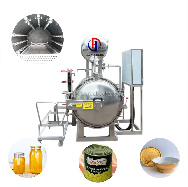 CE Certified Automatic Water Spray Retort Autoclave Sterilizer for Transparent Bags for Farm Foods & Meat Canning Steam Usage