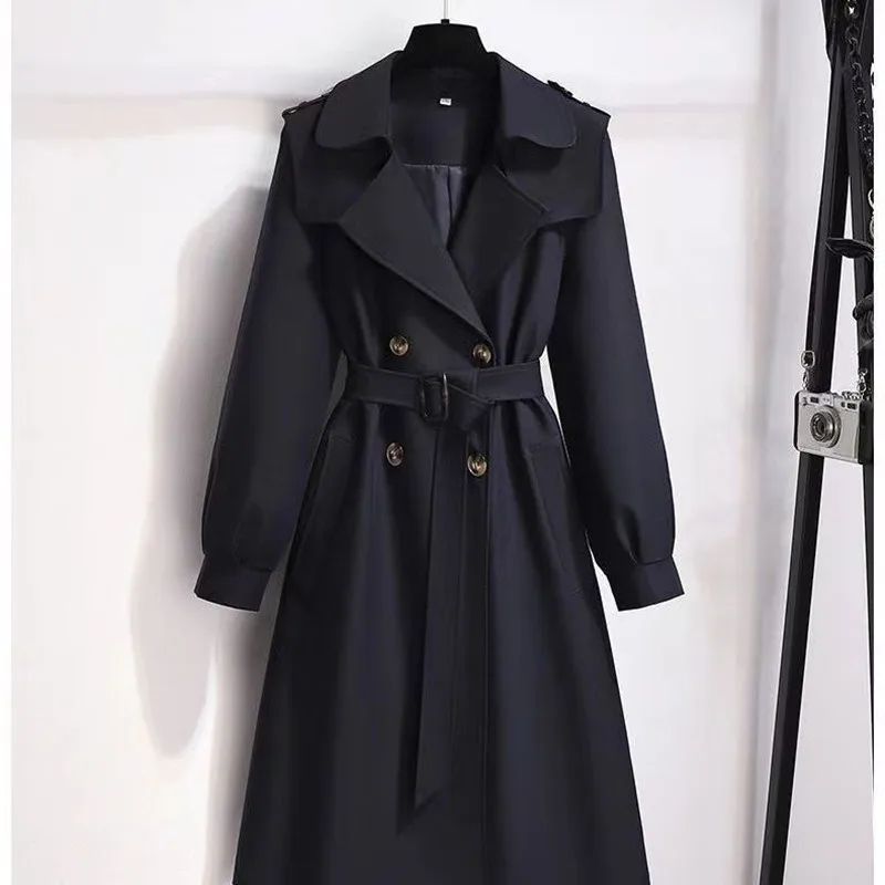 Women\'s Double Breasted Trench Coats, Korean Fashion, England Style, Loose, Medium Length, Female Clothing, Autumn, Winter, New