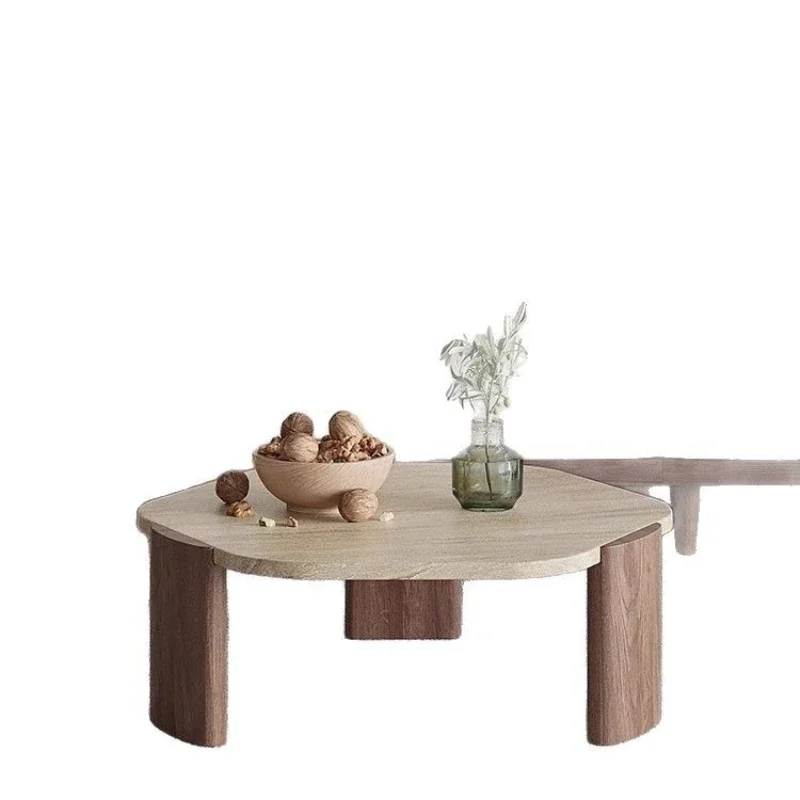 

Wind Solid Wood Coffee Table Minimalist Small Tea Table Small Apartment Living Room Household Round Balcony Marble Low Table