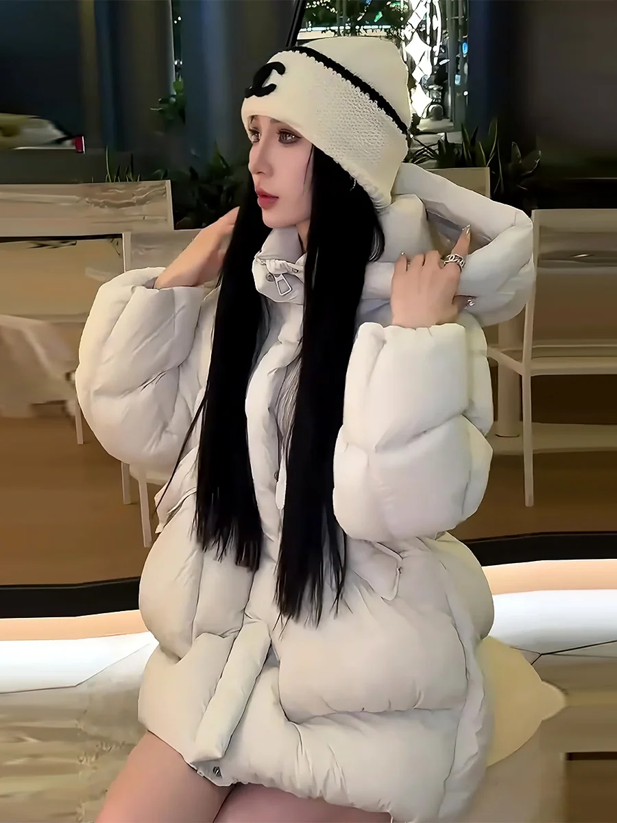 

Женская зимняя куртка-пуховик Thiened белого цвета, с капюшоном, теплая, стандартной длины, без бренда