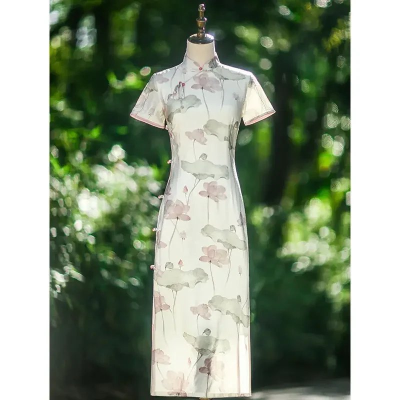 

Lotus dress in the summer of 2024, the new retro elegant temperament improved cheongsam young temperament elegant girlish skirt.