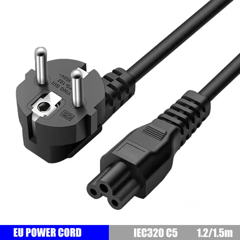 EU Plug Power Supply Cable 1.2/1.5m IEC320 C5 C13 Plug USA Power Extension Cord For HP Dell Lenovo Asus Notebook LG TV Printer