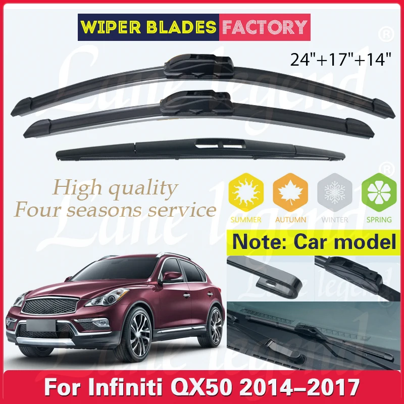 

For Infiniti QX50 2014 2015 2016 2017 24"17"14" Front Rear Wiper Blades Soft Rubber Windshield Windscreen Window Car Accessories