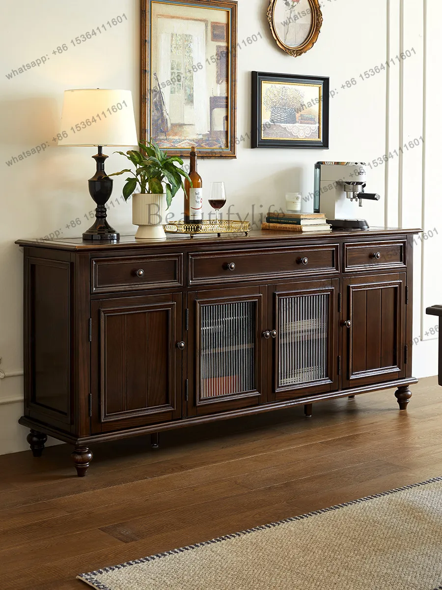 

Американский обеденный боковой шкаф из чистого массива дерева, в пасторальном стиле, легкий люкс, деревенская ретро-мебель из натурального дерева