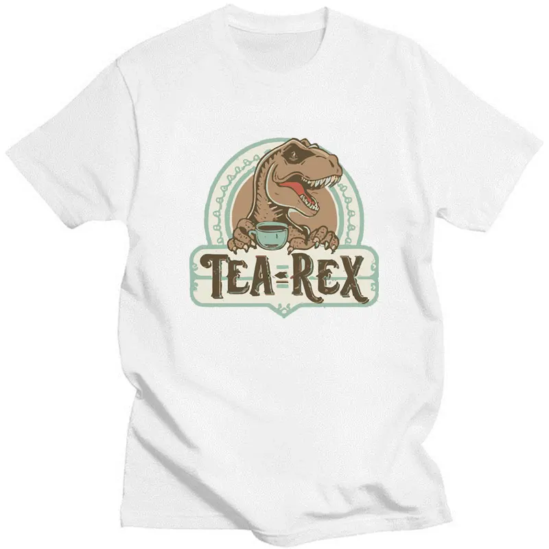 Funny Tea Rex T-Rex Dino Men T Shirt Coffee Hot Drink Cartoon Kawaii Humor Women Graphic Tshirts Casual Anime cotton Top gothic