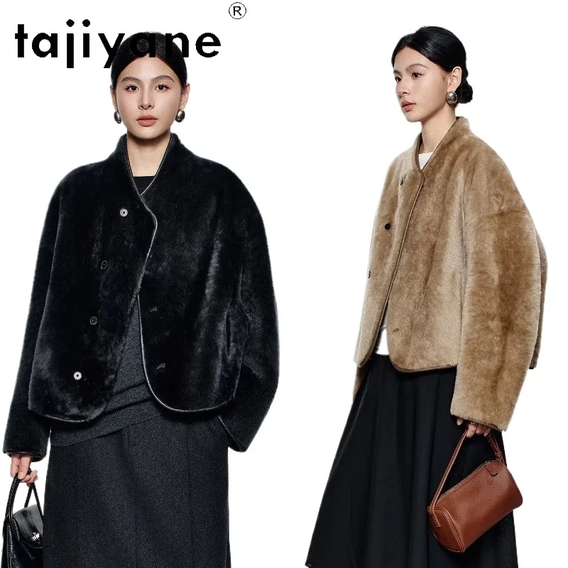 

TAJIYANE 100% овчина Lagon с шерстяной курткой, женская модная короткая двусторонняя шуба из натурального меха, зимняя женская одежда шуба