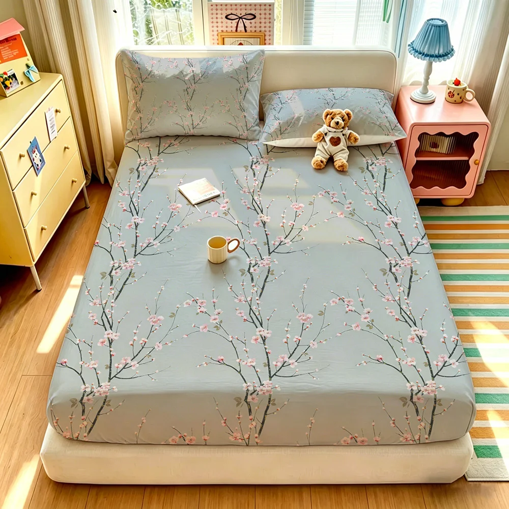 Modern tree branch flower gray bed sheet set bed (coreless 1 bed sheet+2 pillowcases) fashion multi size bedroom decoration