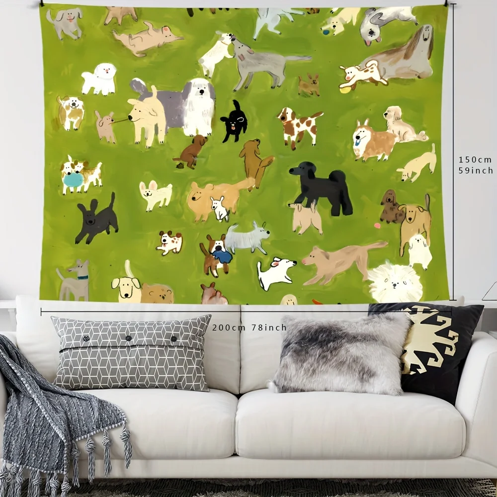 VIKAMA الكرتون الحيوانات الأليفة نسيج خلفية خضراء جديدة مع تصميم متعدد السلالات الكلب غرفة المعيشة أريكة خلفية جدار ديكور الغرفة