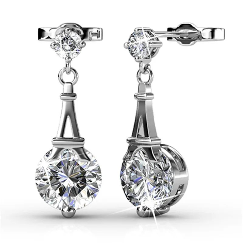 

Daisini Female Stud Earrings Embellished with Crystals From Swarovski 18K White Gold Plated Quality Brass Stylish Jewellry
