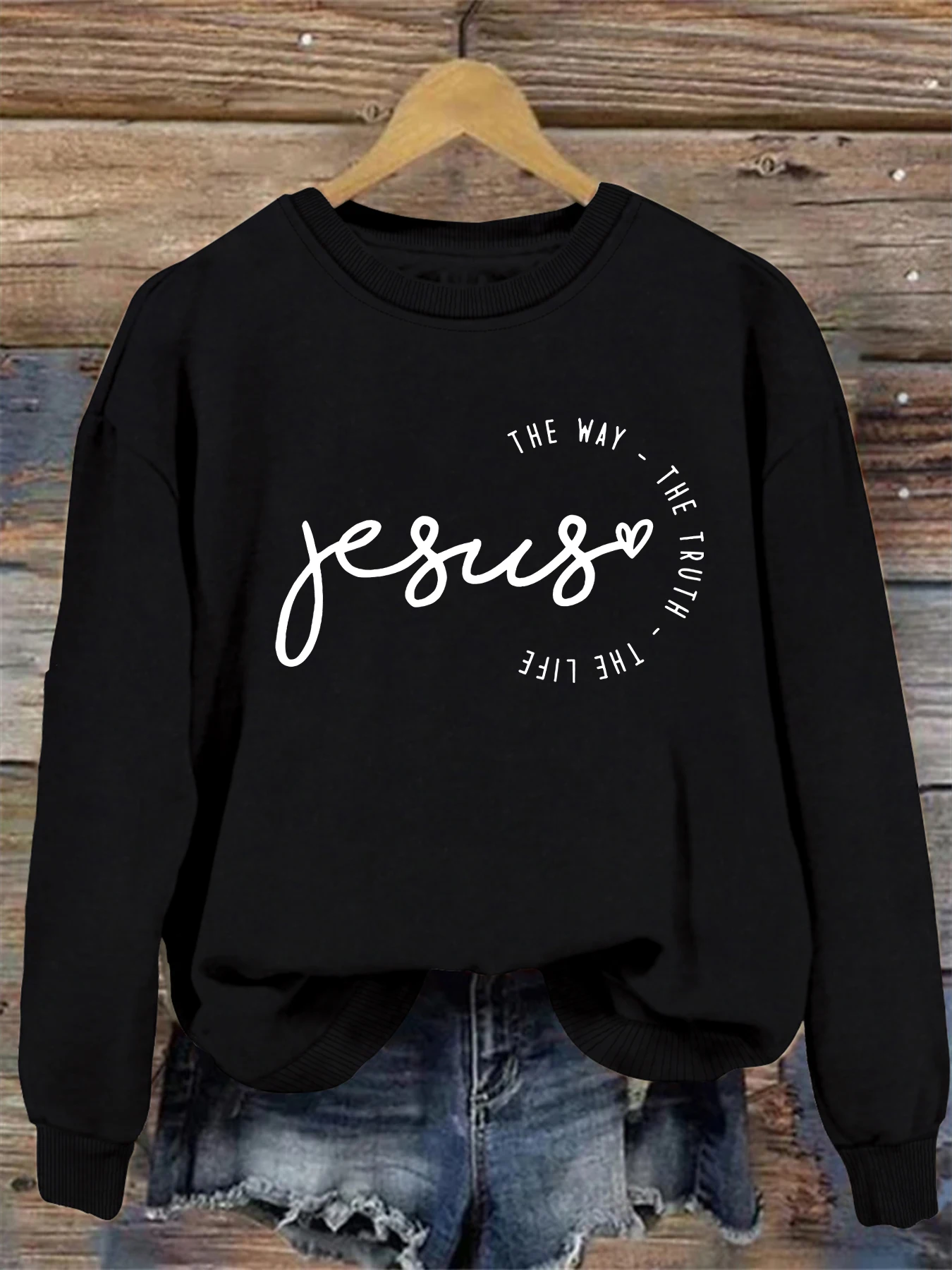 

Letters print washed sweatshirt, crew neck casual washed sweatshirt for winter & fall, women's clothing
