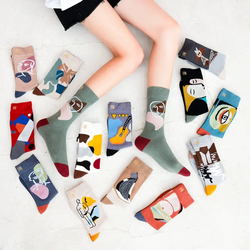 2021 Women\'s Tube Trendy Socks Street Japanese and Korean Version of Pure Cotton Art Creative Trend Socks