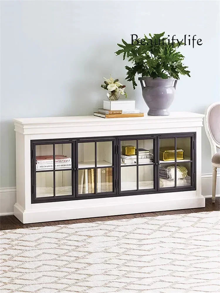 C American Solid Wood TV Cabinet Color Matching Glass Door Display Cabinet Simple Fashion Storage Decoration Side