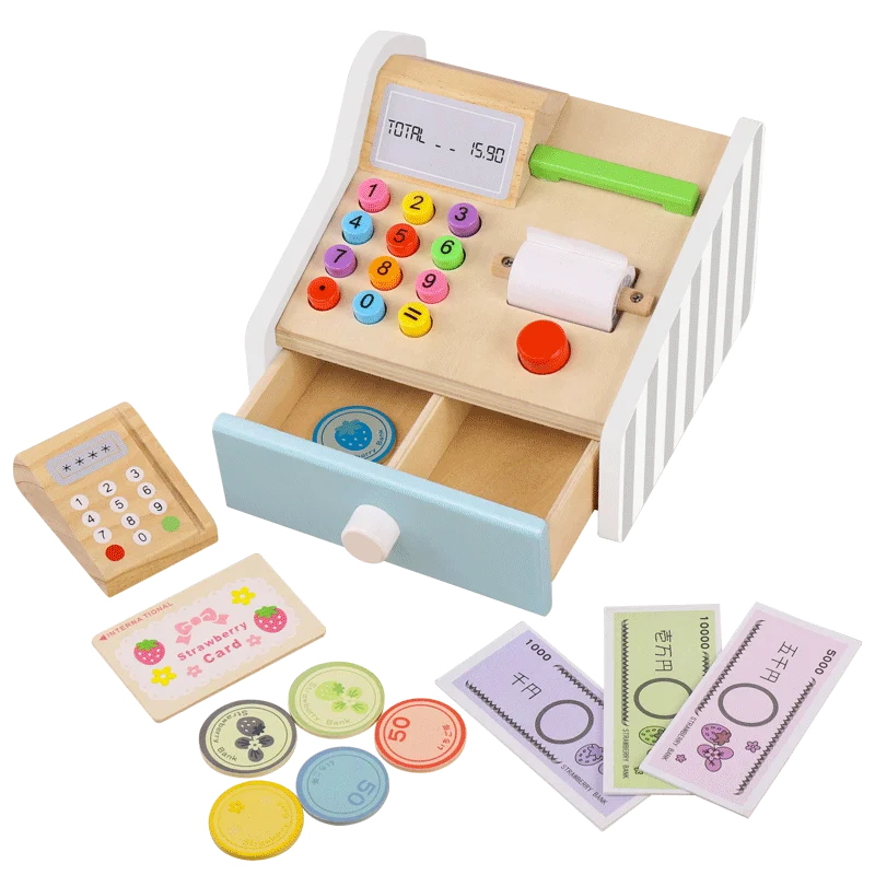 

Mini Wooden Supermarket Wooden Cash Register Toy Simulation Cash Register Toy For Kids