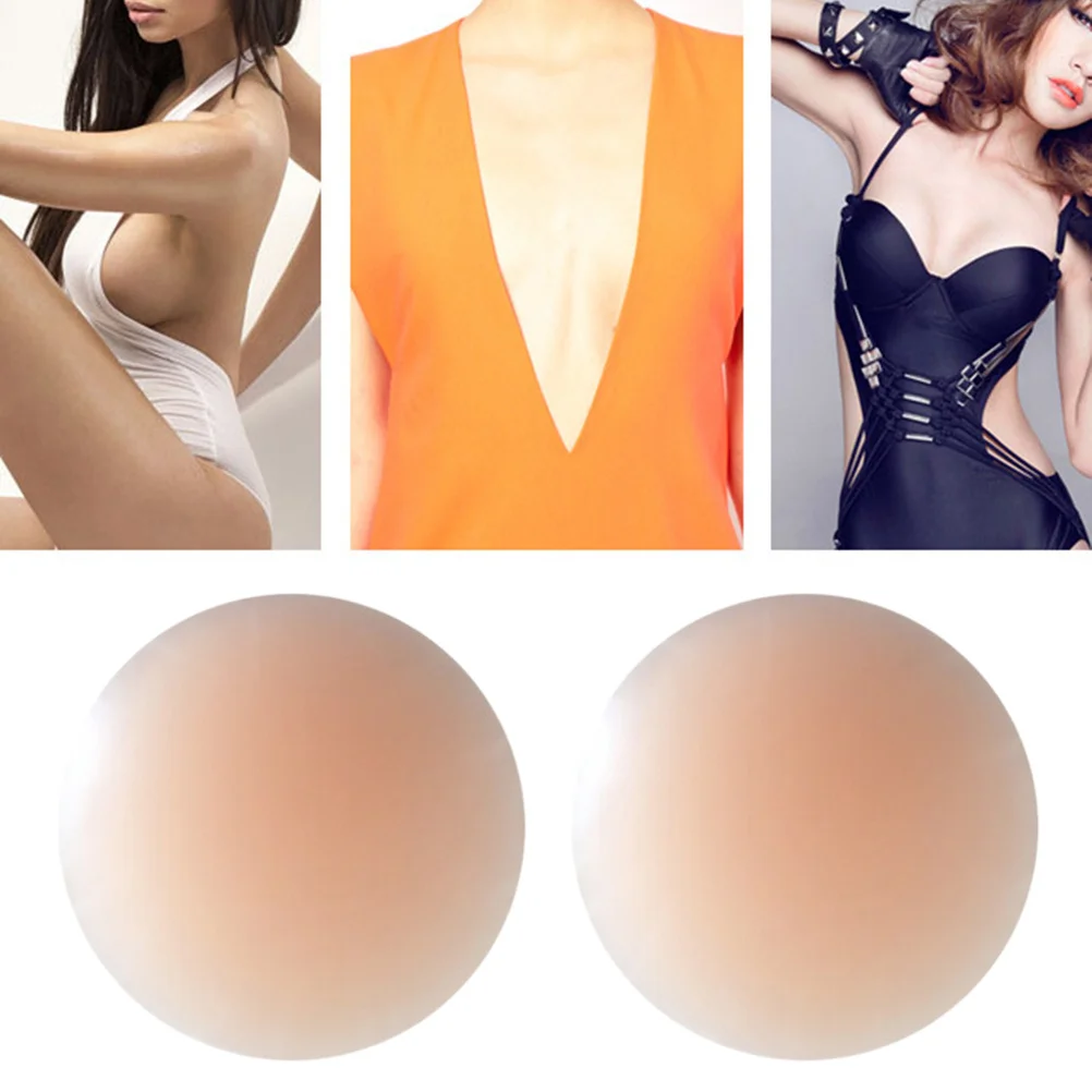 1 par de cubiertas de silicona para pezones, empanadas adhesivas invisibles reutilizables para senos, forma redonda para mujeres, almohadilla adecuada para cosecha