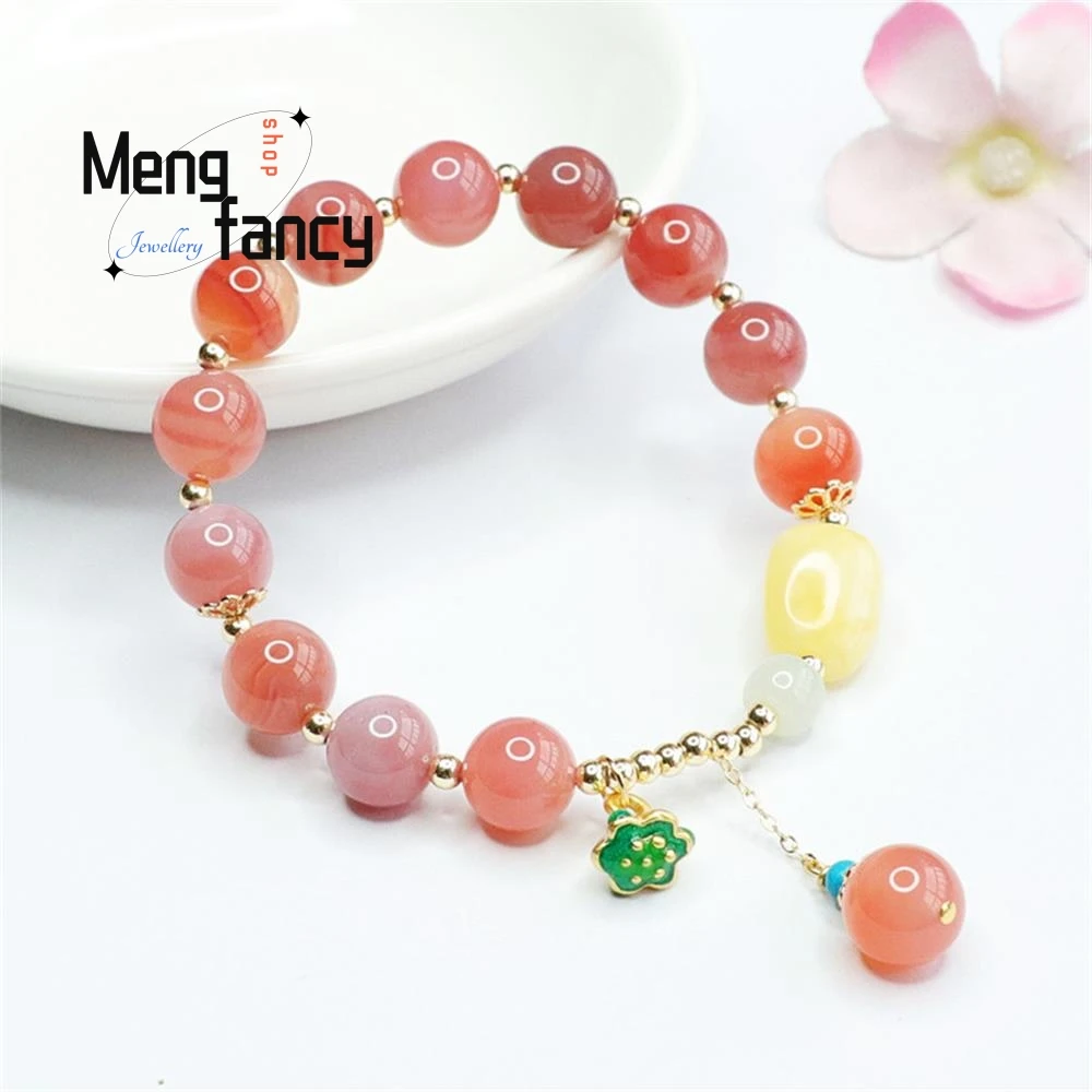 Natural Salt Source Agate Beeswax Lotus Flower String Bracelet Fashion Elegant High-grade Luxury Quality Jewelry Holiday Gifts