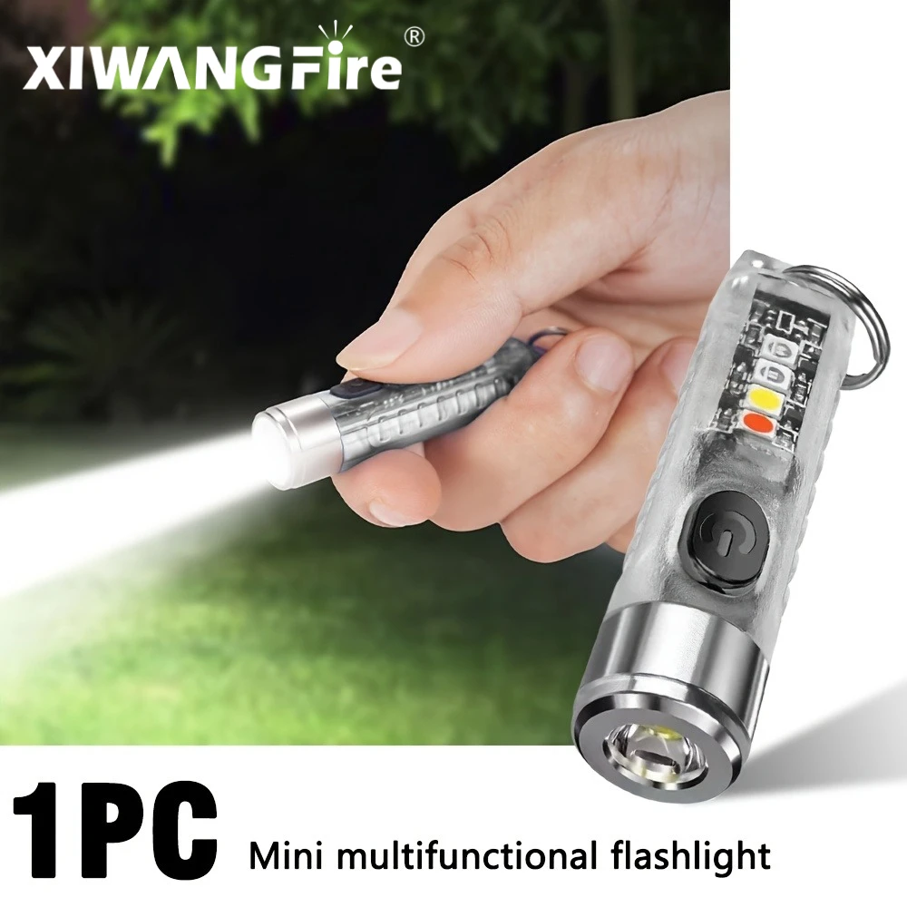 Mini Keychain Flashlight USB Rechargeable Powerful Flashlight Outdoor Camping COB Emergency Red and Blue Torch Tail Magnet Light