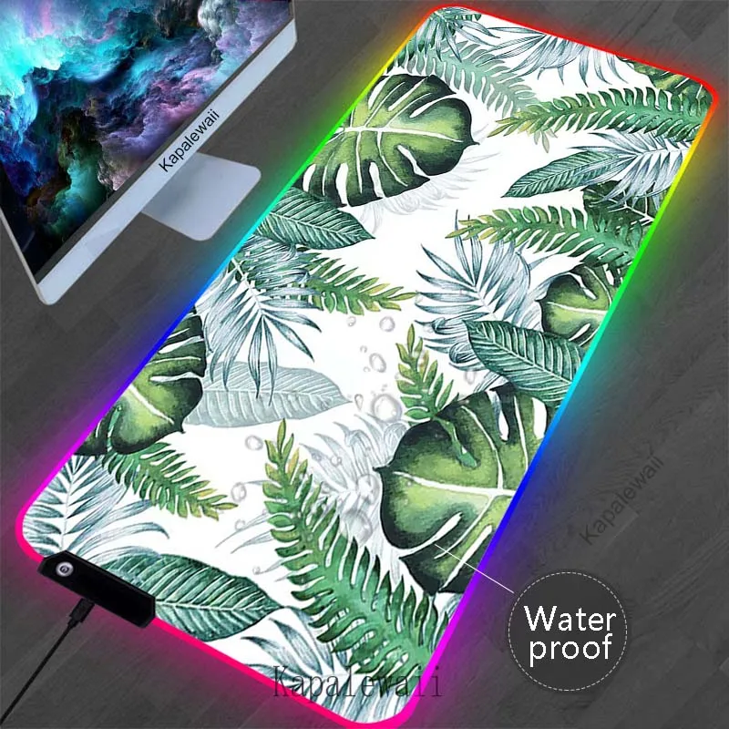 

LED Tropical Leaves Plant XXL Mouse Pad Setup Gaming Accessories Mousepad Company Rubber Mouse Mat Desk Pad Waterproof Mousepads