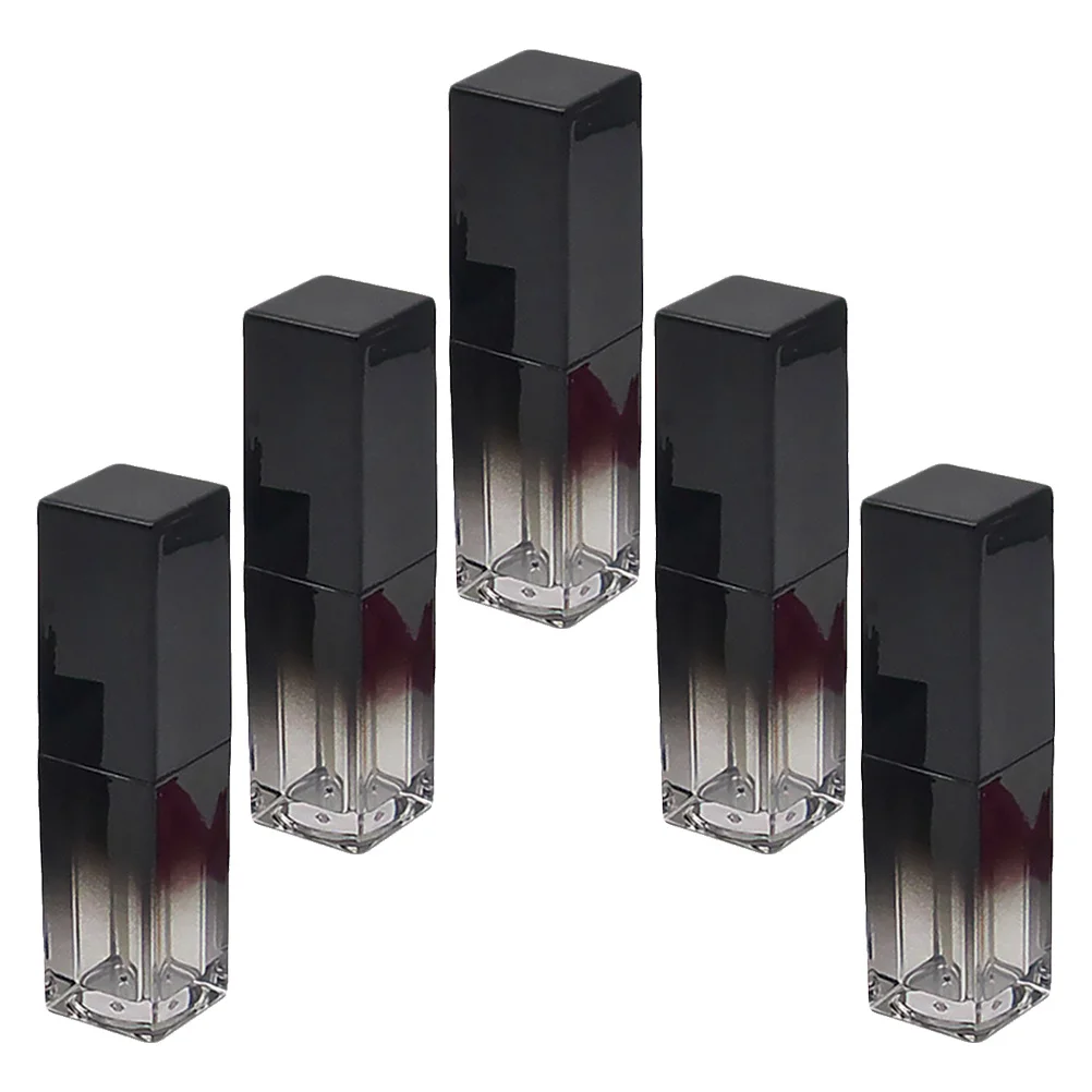 5pcs Empty Square Gradient Black Lip Gloss Tubes DIY Filling Bottles Reusable Durable Lightweight Travel Size Plastic
