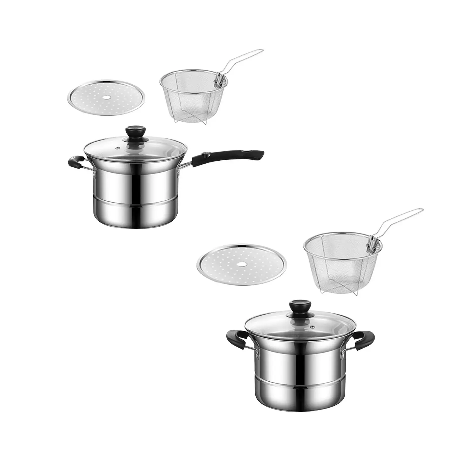 Cacerola de acero inoxidable con mango ergonómico, olla para cocinar, sartén, colador, cesta para Pasta, espaguetis, bulto
