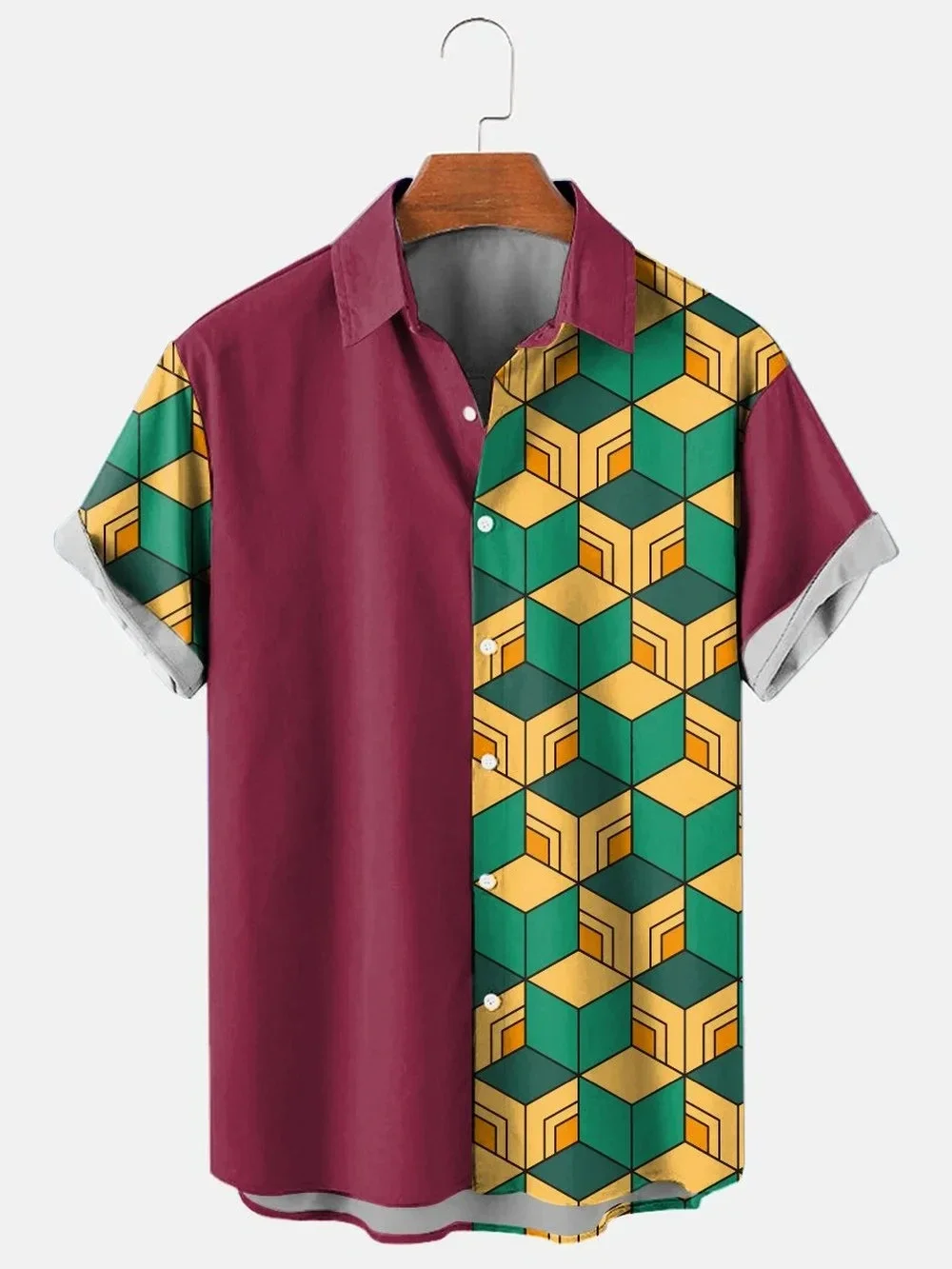 

Men's Hawaiian Shirt Summer Lapel Plaid Printed for Men Casual Fashion Short Sleeve T-Shirt Retro Funny Male Clothes Summer Cool