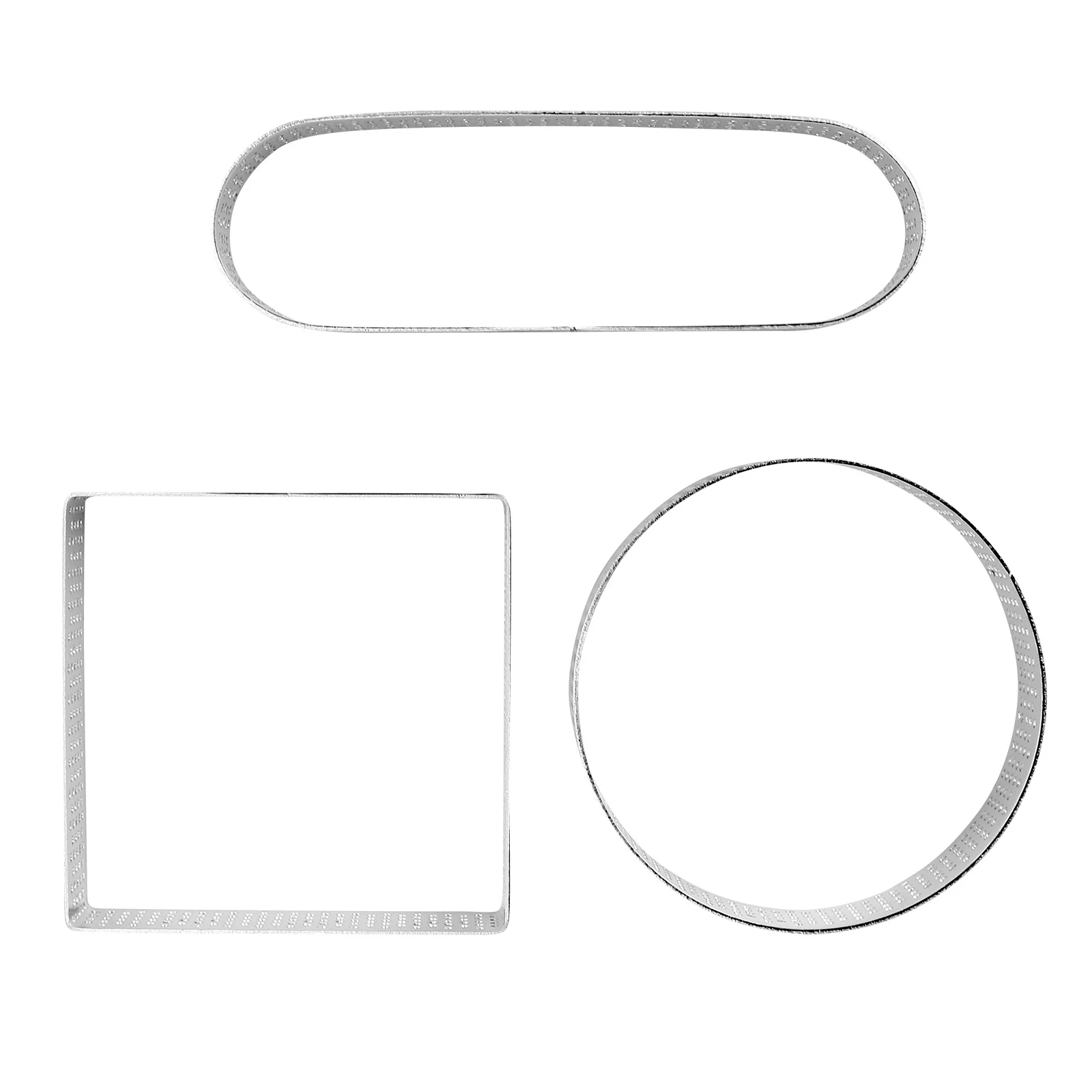 

3Pcs Stainless Steel Perforated Tart Rings Cake Mold Baking Tool 8cm Round 7.5cm Square 11.9cm Oval Mousse Mould Pastry Cutter