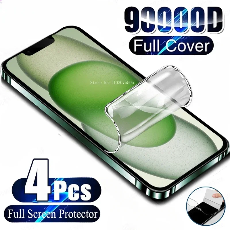 4Pcs Hydrogel Film Screen Protector For iPhone 13 14 11 12 15Pro Max For iPhone 16 15 14 Plus 13 Pro XR X XS Max Full Cover Film