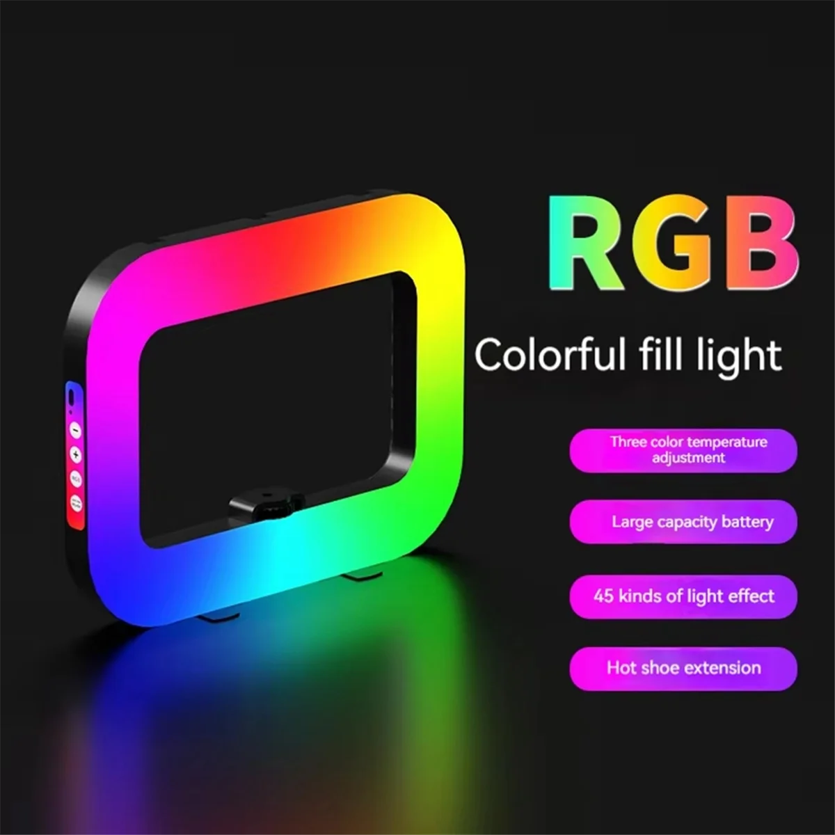 Detailhandel! RGB-ringverlichting Fotografie Oplaadbaar selfie-licht, draagbare telefoon Live video, make-upstudio Rabit Cage Fill Light