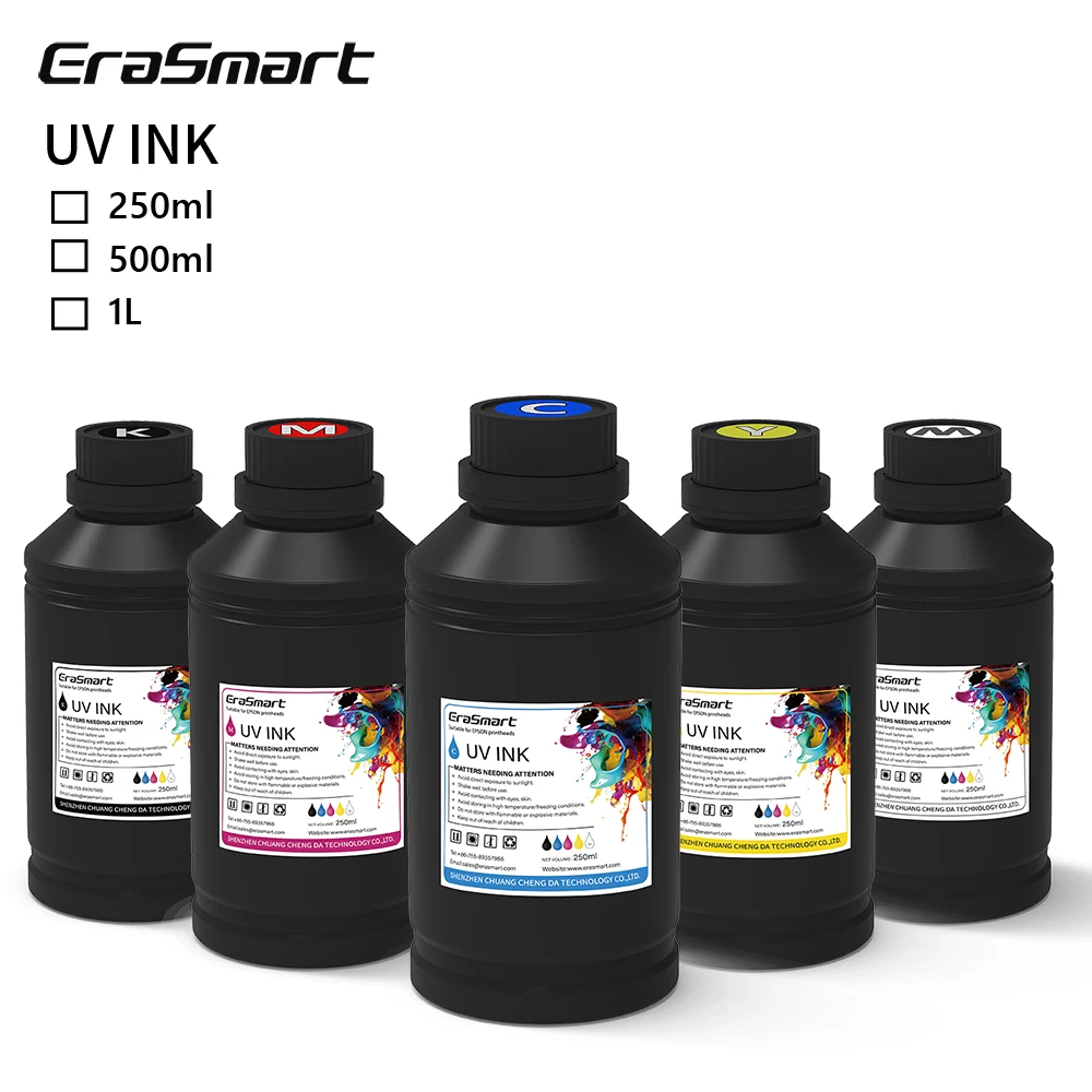 500ml Uv Inkjet Flatbed Led Curing Curable Printing Ink CMYKW 5 Colors Dx5 1390 L800 Xp600 UV Ink