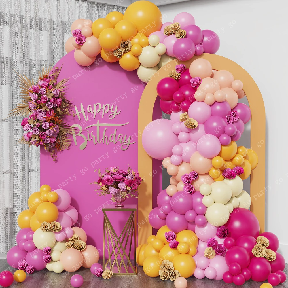 Burgundy Hot Pink Balloons Garland Arch Kit Red Rose Metallic Gold Balloons for Birthday Baby Shower Wedding Party Decorations