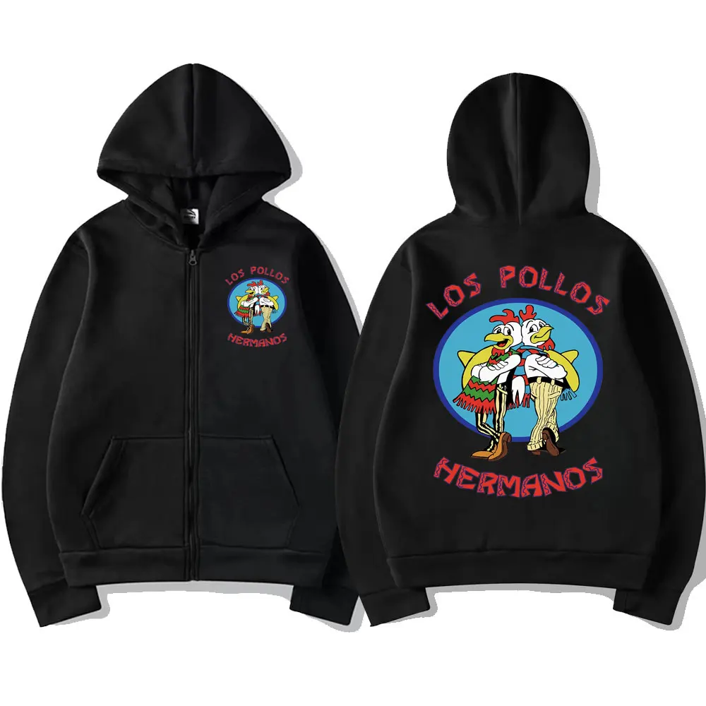 TV Series Breaking Bad Los Pollos Hermanos Graphic Logo Zip Hoodie Men Casual Clothing Chicken Brothers Men\'s Zipper Sweatshirts