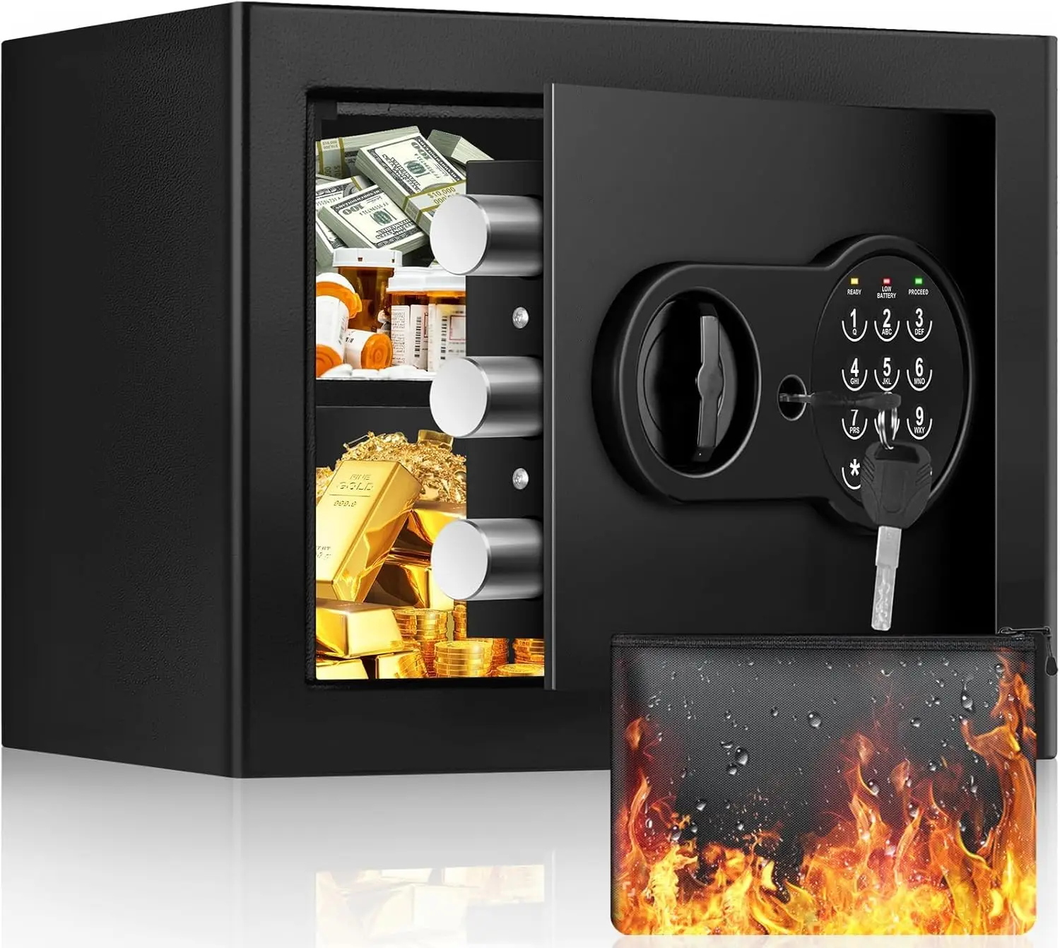 

1.2 Cu Ft Fireproof Waterproof Digital Safe with Keypad, Removable Shelf for Home Valuables